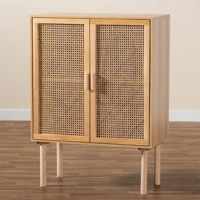Maclean Rattan Wood 2 Door Storage Cabinet Natural/Brown - Baxton Studio 9 Maclean Rattan Wood 2 Door Storage Cabinet Natural/Brown - Baxton Studio - Image 9