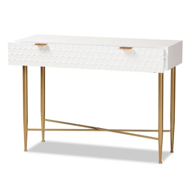 Galia Wood And Metal 1 Drawer Console Table White/Gold - Baxton Studio 1 Galia Wood And Metal 1 Drawer Console Table White/Gold - Baxton Studio