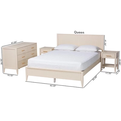 Baxton Studio Primrose Mid-Century Ivory Fluted Wood 4-Piece Bedroom Set 11 Baxton Studio Primrose Mid-Century Ivory Fluted Wood 4-Piece Bedroom Set - Image 11
