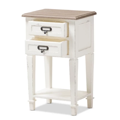 Dauphine 2 Drawer Provincial Style Oak And Distressed Finish Wood Nightstand White - Baxton Studio 1 Dauphine 2 Drawer Provincial Style Oak And Distressed Finish Wood Nightstand White - Baxton Studio