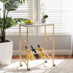 Jacek Metal Wine Cart With Marble Tabletop Gold - Baxton Studio 11 Jacek Metal Wine Cart With Marble Tabletop Gold - Baxton Studio -Baxton Studio GUEST 1043db00 9c5b 4936 8fa8 eb3b6b0919cd