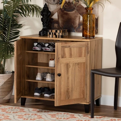 Glidden Wood 2 Door Shoe Storage Cabinet Oak Brown - Baxton Studio 8 Glidden Wood 2 Door Shoe Storage Cabinet Oak Brown - Baxton Studio - Image 8