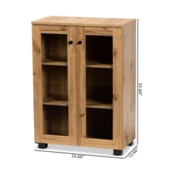 Mason Wood 2 Door Storage Cabinet With Glass Doors Oak Brown/Black - Baxton Studio -Baxton Studio GUEST 107ee23c 78c6 4c7a ae1b 64e41eca2e61