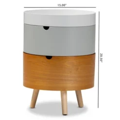 3 Tier Elison Wood Nightstand White - Baxton Studio: Mid-Century Modern Bedside Table With Storage & Removable Tray