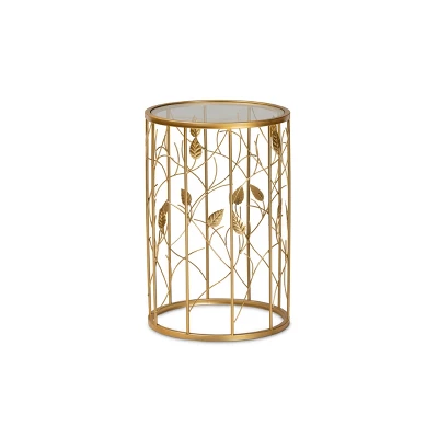 Anaya Glam Brushed Metal And Glass Leaf Accent End Table Gold - Baxton Studio 1 Anaya Glam Brushed Metal And Glass Leaf Accent End Table Gold - Baxton Studio