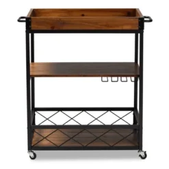 Capri Oak And Finished Mobile Metal Bar Cart With Stemware Rack Brown - Baxton Studio 16 Capri Oak And Finished Mobile Metal Bar Cart With Stemware Rack Brown - Baxton Studio -Baxton Studio GUEST 12317b72 d390 4f25 9ef5 03a978eab8f2