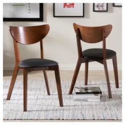 Set Of 2 Sumner Mid - Century Faux Leather Dining Chairs - Black, "Walnut" Brown - Baxton Studio 6 Set Of 2 Sumner Mid - Century Faux Leather Dining Chairs - Black, "Walnut" Brown - Baxton Studio -Baxton Studio GUEST 1236b51e b63a 4b6f 8ca5 fd3ceeecc704
