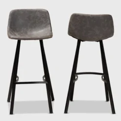 Set Of 2 Tani Faux Leather Upholstered Metal Barstools Gray/Black - Baxton Studio