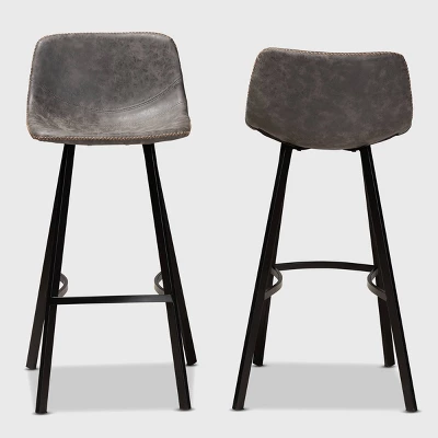 Set Of 2 Tani Faux Leather Upholstered Metal Barstools Gray/Black - Baxton Studio 1 Set Of 2 Tani Faux Leather Upholstered Metal Barstools Gray/Black - Baxton Studio