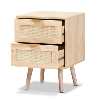 Baird Wood And Rattan 2 Drawer Nightstand Brown - Baxton Studio 1 Baird Wood And Rattan 2 Drawer Nightstand Brown - Baxton Studio