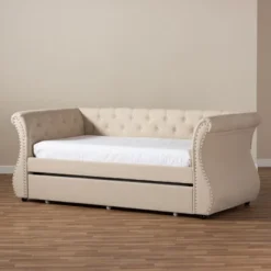 Twin Cherine Classic And Contemporary Fabric Upholstered Daybed With Trundle Beige - Baxton Studio 18 Twin Cherine Classic And Contemporary Fabric Upholstered Daybed With Trundle Beige - Baxton Studio -Baxton Studio GUEST 13971635 4a88 4b0d aa39 870b28b61115