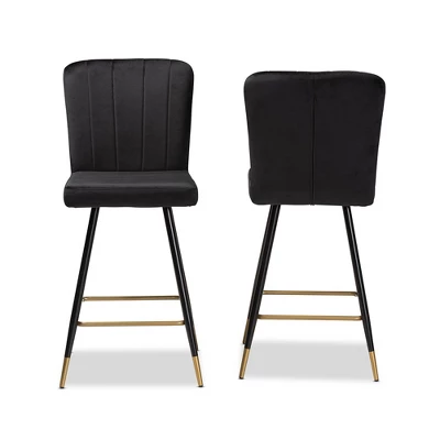 2pc Preston Two-Tone And Metal Bar Stool Set - Baxton Studio 1 2pc Preston Two-Tone And Metal Bar Stool Set - Baxton Studio