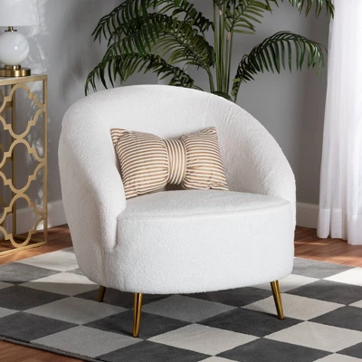 Urian Boucle Upholstered Accent Chair White/Gold - Baxton Studio 1 Urian Boucle Upholstered Accent Chair White/Gold - Baxton Studio