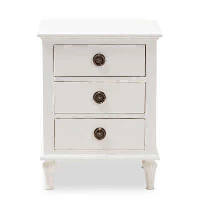 Venezia French - Inspired Rustic Washed Wood 3 - Drawer Nightstand - White - Baxton Studio 2 Venezia French - Inspired Rustic Washed Wood 3 - Drawer Nightstand - White - Baxton Studio - Image 2