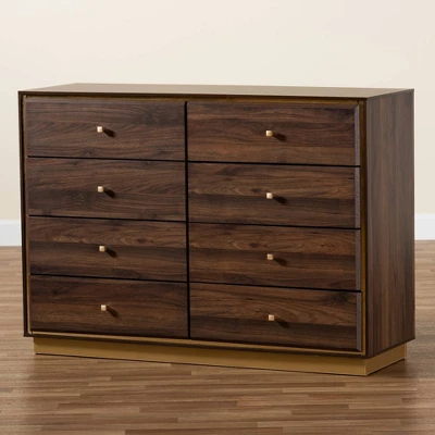 Cormac Wood And Metal 8 Drawer Dresser Walnut Brown/Gold - Baxton Studio 8 Cormac Wood And Metal 8 Drawer Dresser Walnut Brown/Gold - Baxton Studio - Image 8