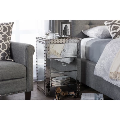 Azura Nightstand Bedside Table Silver - Baxton Studio 1 Azura Nightstand Bedside Table Silver - Baxton Studio