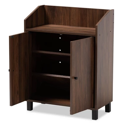 Rossin Walnut Finished 2 Door Wood Entryway Shoe Storage Cabinet With Open Shelf Brown - Baxton Studio 9 Rossin Walnut Finished 2 Door Wood Entryway Shoe Storage Cabinet With Open Shelf Brown - Baxton Studio - Image 9