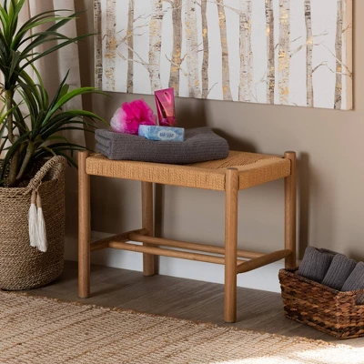 Saura Wood Hemp Accent Bench Oak Brown - Baxton Studio 1 Saura Wood Hemp Accent Bench Oak Brown - Baxton Studio