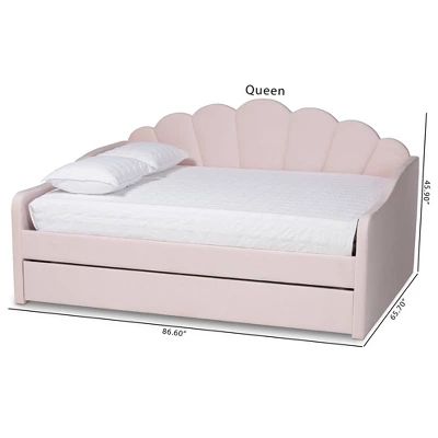 Queen Timila Velvet Fabric Upholstered Daybed With Trundle Light Pink - Baxton Studio 12 Queen Timila Velvet Fabric Upholstered Daybed With Trundle Light Pink - Baxton Studio - Image 12