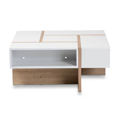 Rasa Wood Coffee Table White/Oak - Baxton Studio: Modern Living Room Furniture, Geometric Design, Open Storage Shelves 1 Rasa Wood Coffee Table White/Oak - Baxton Studio: Modern Living Room Furniture, Geometric Design, Open Storage Shelves