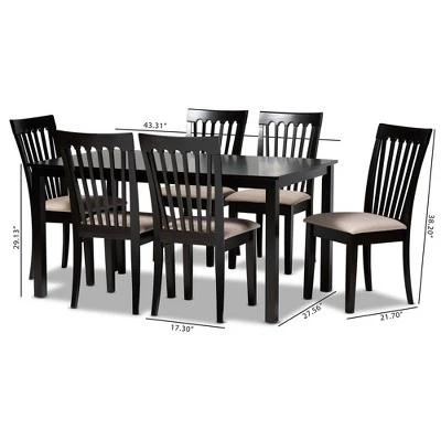 7pc Minette Fabric Upholstered Espresso Wood Dining Set Sand/Dark Brown - Baxton Studio 6 7pc Minette Fabric Upholstered Espresso Wood Dining Set Sand/Dark Brown - Baxton Studio - Image 6