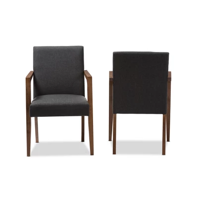 Set Of 2 Andrea Mid - Century Modern Upholstered Wooden Armchair - Dark Gray - Baxton Studio 1 Set Of 2 Andrea Mid - Century Modern Upholstered Wooden Armchair - Dark Gray - Baxton Studio