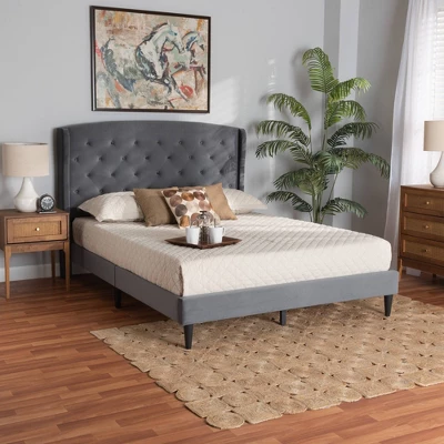 Joanna Velvet Fabric Upholstered And Wood Platform Bed - Baxton Studio 1 Joanna Velvet Fabric Upholstered And Wood Platform Bed - Baxton Studio
