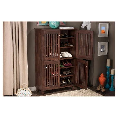 Fernanda Modern And Contemporary 4-Door Wooden Entryway Shoes Storage Tall Cabinet - Oak Brown - Baxton Studio 6 Fernanda Modern And Contemporary 4-Door Wooden Entryway Shoes Storage Tall Cabinet - Oak Brown - Baxton Studio - Image 6