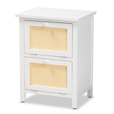 Sariah Wood Rattan 2 Door Nightstand White - Baxton Studio 3 Sariah Wood Rattan 2 Door Nightstand White - Baxton Studio - Image 3