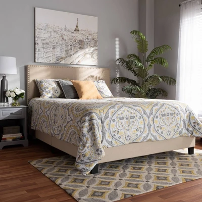 Ramon Linen Panel Bed With Nailhead Trim - Baxton Studio 5 Ramon Linen Panel Bed With Nailhead Trim - Baxton Studio - Image 5