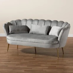 Genia Velvet Fabric Upholstered And Metal Sofa Gray/Gold - Baxton Studio 20 Genia Velvet Fabric Upholstered And Metal Sofa Gray/Gold - Baxton Studio -Baxton Studio GUEST 198ed836 52f4 436c bf15 c4330734d284