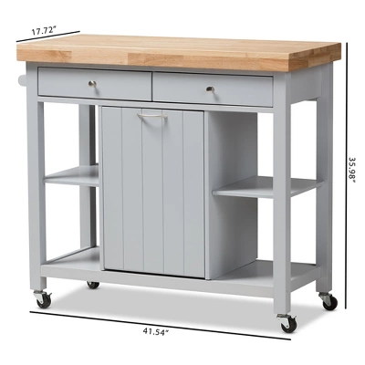 Hayward Coastal And Farmhouse Natural Wood Kitchen Cart White, Light Brown - Baxton Studio 4 Hayward Coastal And Farmhouse Natural Wood Kitchen Cart White, Light Brown - Baxton Studio - Image 4