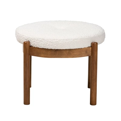 Baxton Studio Iliana Japandi Cream Boucle Fabric And Walnut Brown Finished Rubberwood Ottoman Footstool 2 Baxton Studio Iliana Japandi Cream Boucle Fabric And Walnut Brown Finished Rubberwood Ottoman Footstool - Image 2