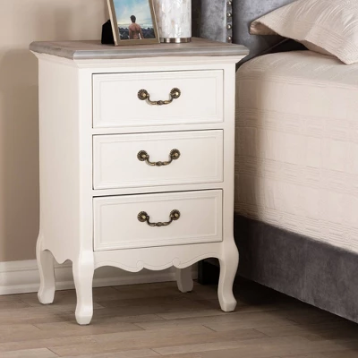 Capucine Two-Tone Natural Whitewashed Oak Finished Wood 3 Drawer Nightstand White - Baxton Studio 2 Capucine Two-Tone Natural Whitewashed Oak Finished Wood 3 Drawer Nightstand White - Baxton Studio - Image 2