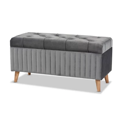 Hanley Velvet Fabric Upholstered And Wood Storage Ottoman - Baxton Studio 8 Hanley Velvet Fabric Upholstered And Wood Storage Ottoman - Baxton Studio - Image 8