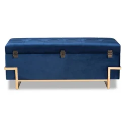Parker Velvet Upholstered And Metal Storage Ottoman Blue/Gold - Baxton Studio -Baxton Studio GUEST 1a820a0b 3cad 4780 8ec3 cf4534b4d591