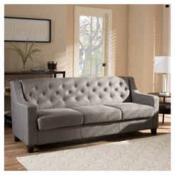 Arcadia Modern And Contemporary Fabric Upholstered Button Tufted Living Room 3 Seater Sofa - Baxton Studio -Baxton Studio GUEST 1a985c2d ee45 46bf 8499 aa0766678ecf