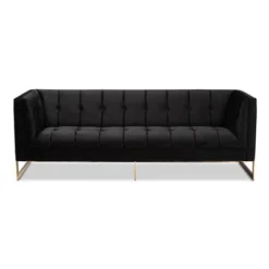 Ambra Velvet Upholstered And Button Tufted Sofa Black/Gold - Baxton Studio