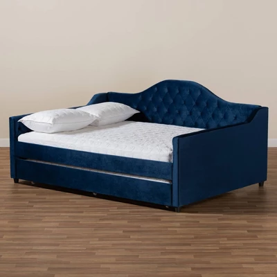 Perry Velvet Daybed With Trundle - Baxton Studio 2 Perry Velvet Daybed With Trundle - Baxton Studio - Image 2