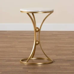Tarmon Metal End Table With Marble Tabletop Gold - Baxton Studio -Baxton Studio GUEST 1b07cf67 a6e8 4658 8962 2fc8ecf8d937
