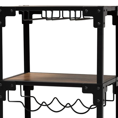 4 Tier Victor Wood And Metal Mobile Wine Cart Walnut/Black - Baxton Studio 3 4 Tier Victor Wood And Metal Mobile Wine Cart Walnut/Black - Baxton Studio - Image 3