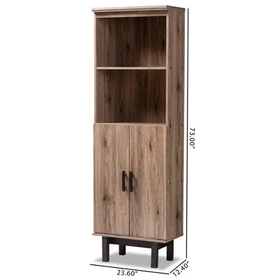 73" 2 Door Arend Two-Tone Wood Bookshelf Brown - Baxton Studio 4 73" 2 Door Arend Two-Tone Wood Bookshelf Brown - Baxton Studio - Image 4