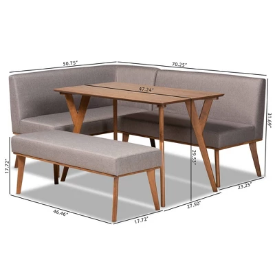 4pc Odessa Mid-Century Modern Fabric Upholstered Wood Dining Nook Set Walnut/Brown - Baxton Studio 10 4pc Odessa Mid-Century Modern Fabric Upholstered Wood Dining Nook Set Walnut/Brown - Baxton Studio - Image 10