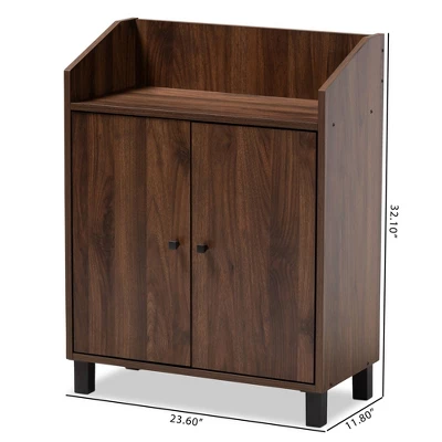 Rossin Walnut Finished 2 Door Wood Entryway Shoe Storage Cabinet With Open Shelf Brown - Baxton Studio 4 Rossin Walnut Finished 2 Door Wood Entryway Shoe Storage Cabinet With Open Shelf Brown - Baxton Studio - Image 4