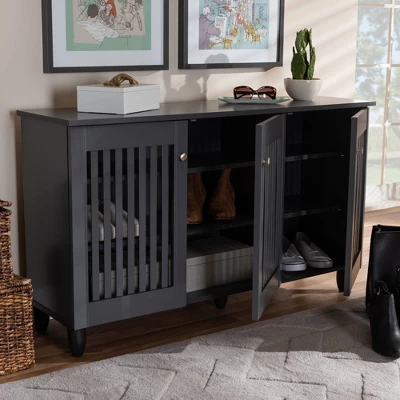 3 Door Fernanda Wooden Entryway Shoe Storage Wide Cabinet Gray - Baxton Studio 5 3 Door Fernanda Wooden Entryway Shoe Storage Wide Cabinet Gray - Baxton Studio - Image 5