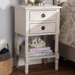 Lenore Country Cottage Farmhouse 2 Drawer Nightstand White - Baxton Studio -Baxton Studio GUEST 1cf17a01 102e 4f1f a7e6 3215d4554bfb
