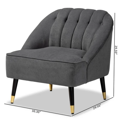 Ellard Velvet Fabric Upholstered Two-Tone Wood Accent Chair Gray/Dark Brown - Baxton Studio 11 Ellard Velvet Fabric Upholstered Two-Tone Wood Accent Chair Gray/Dark Brown - Baxton Studio - Image 11