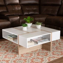 Rasa Wood Coffee Table White/Oak - Baxton Studio: Modern Living Room Furniture, Geometric Design, Open Storage Shelves 9 Rasa Wood Coffee Table White/Oak - Baxton Studio: Modern Living Room Furniture, Geometric Design, Open Storage Shelves -Baxton Studio GUEST 1d14bddf 61ba 44a9 a7eb a5f5f3c415e9
