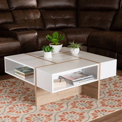 Rasa Wood Coffee Table White/Oak - Baxton Studio: Modern Living Room Furniture, Geometric Design, Open Storage Shelves 4 Rasa Wood Coffee Table White/Oak - Baxton Studio: Modern Living Room Furniture, Geometric Design, Open Storage Shelves - Image 4