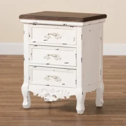 Levron And Antique Wood 3 Drawer Nightstand Walnut Brown/Antique White - Baxton Studio -Baxton Studio GUEST 1d4ae2df 19fc 4544 aed5 795e973c5d40